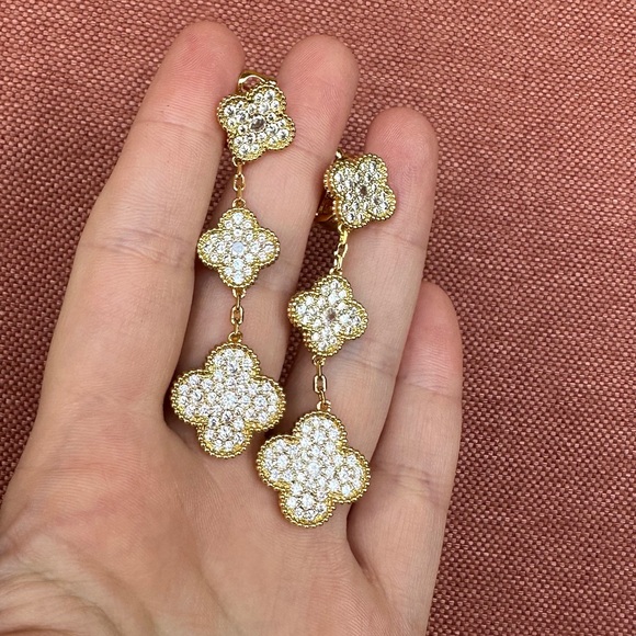 Anthropologie Jewelry - Alhambra Gold Four Leaf Clover Drop Earrings